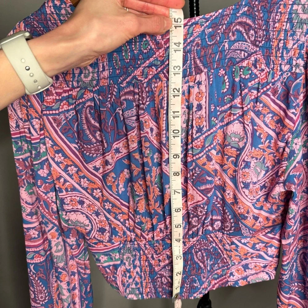 ba&sh NWT Finka Long-Sleeve Floral Paisley Puff Sleeve Crop Top Purple Pink XS - Picture 10 of 15